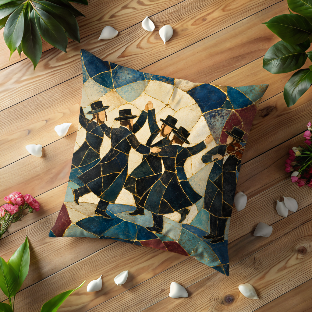 Hasidic Dance Pillow Cover | Jewish Celebration Art | Kintsugi Spiritual Decor