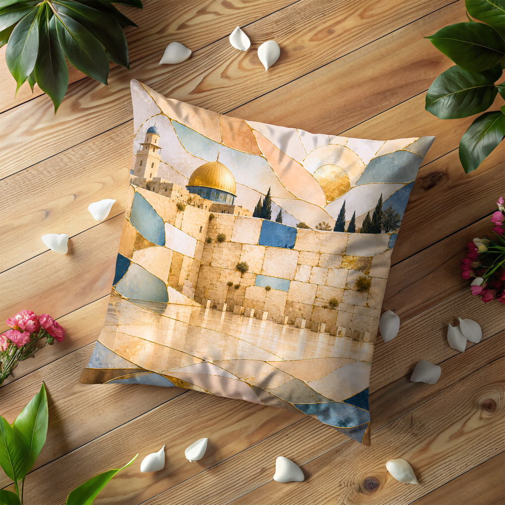 Western Wall Pillow Cover | Kintsugi Jerusalem Art | Spiritual Decor