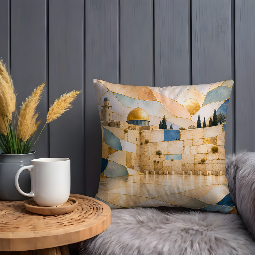 Western Wall Pillow Cover | Kintsugi Jerusalem Art | Spiritual Decor