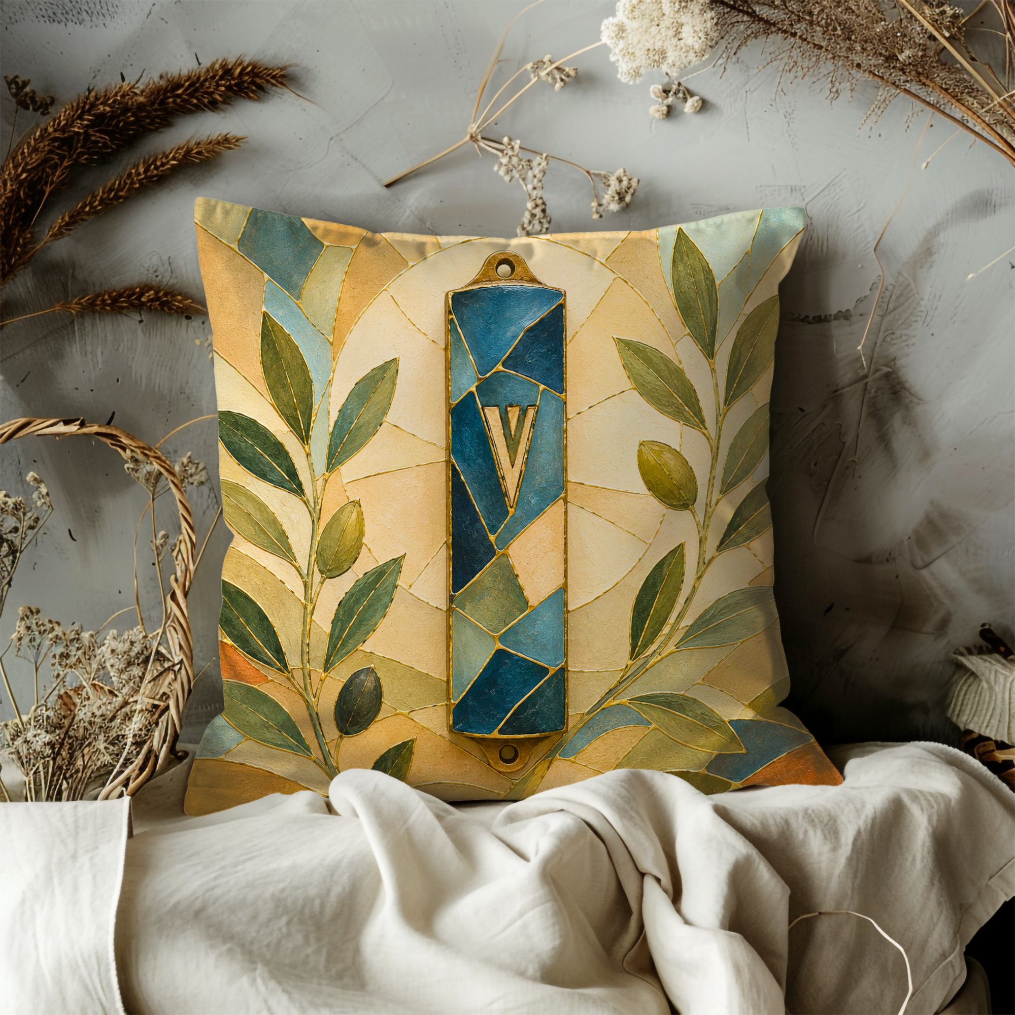 Mezuzah Pillow Cover | Jewish Spiritual Art | Kintsugi Decor