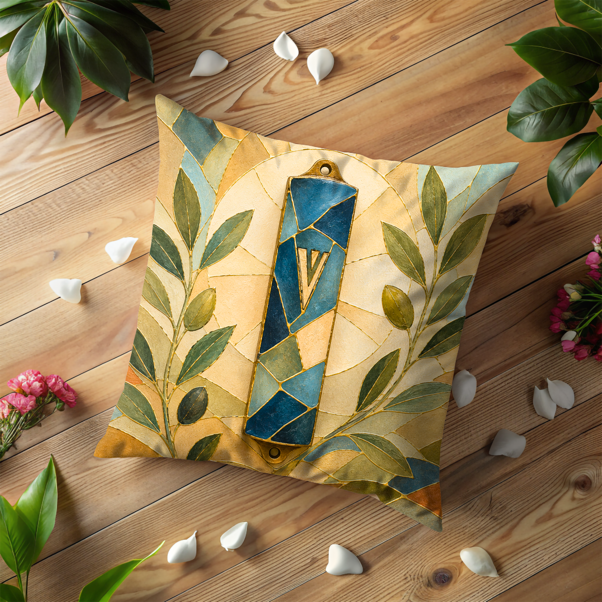 Mezuzah Pillow Cover | Jewish Spiritual Art | Kintsugi Decor