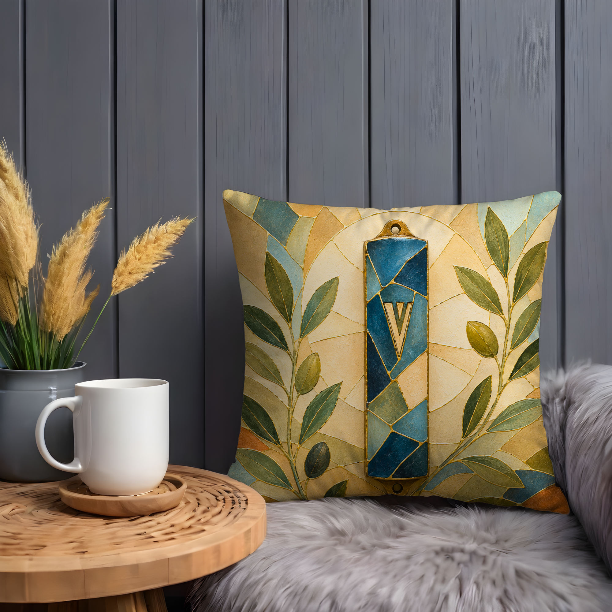 Mezuzah Pillow Cover | Jewish Spiritual Art | Kintsugi Decor