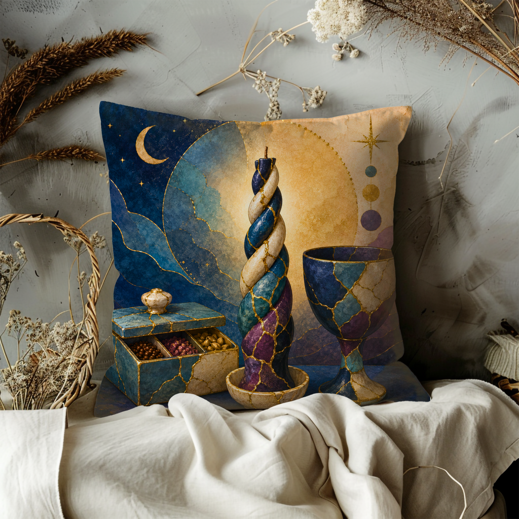 Havdalah Set Pillow Cover | Jewish Ritual Art | Spiritual Decor