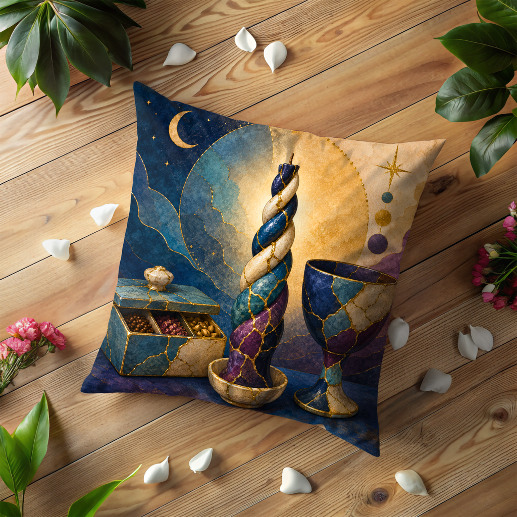 Havdalah Set Pillow Cover | Jewish Ritual Art | Spiritual Decor