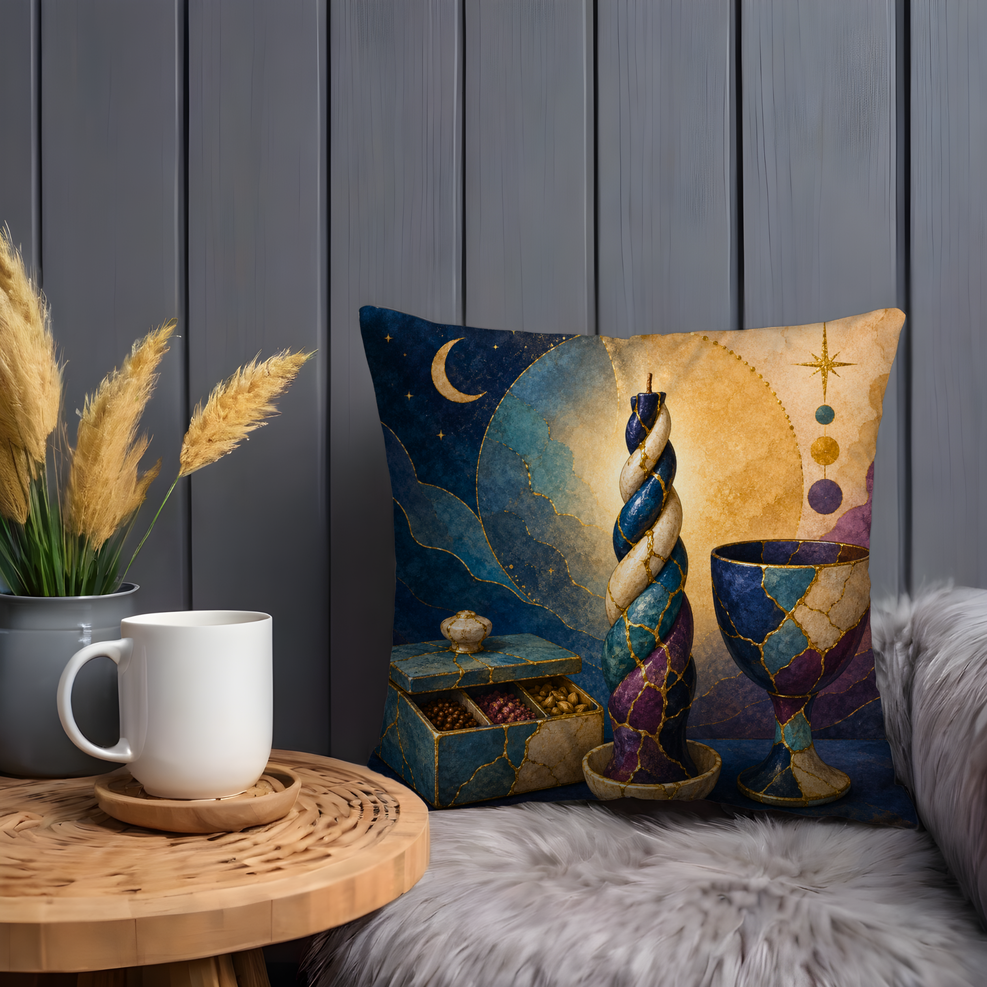 Havdalah Set Pillow Cover | Jewish Ritual Art | Spiritual Decor