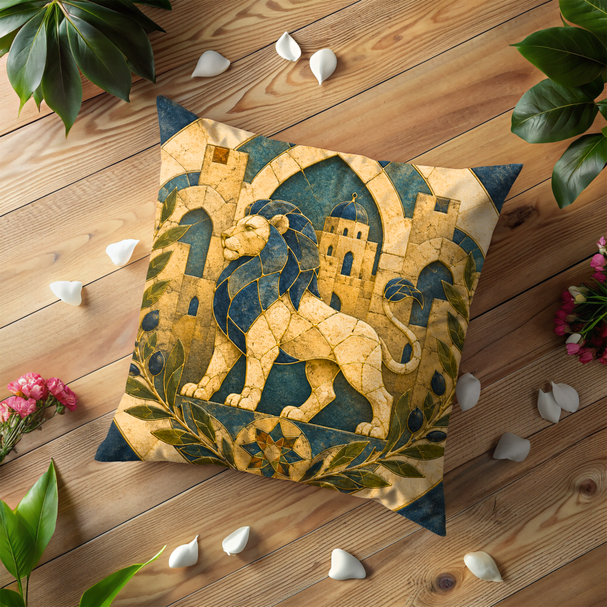 Jerusalem Lion Pillow Cover | Kintsugi Israeli Art | Spiritual Decor