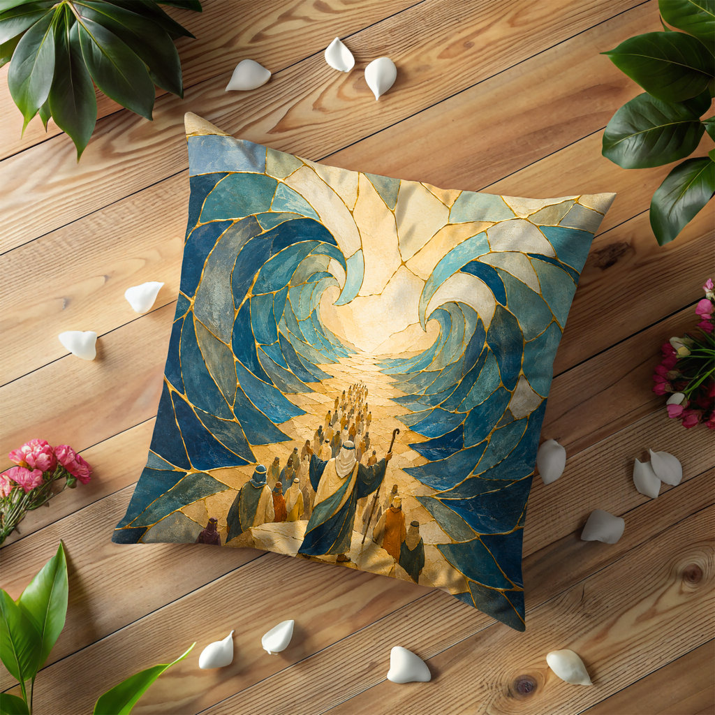 Red Sea Crossing Pillow Cover | Biblical Kintsugi Art | Spiritual Decor
