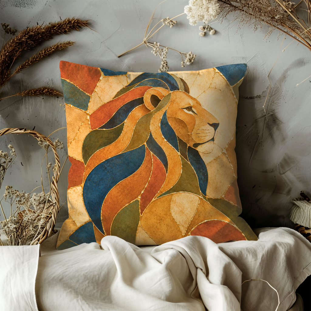 Lion of Judah Pillow Cover | Artistic Kintsugi Art | Spiritual Decor