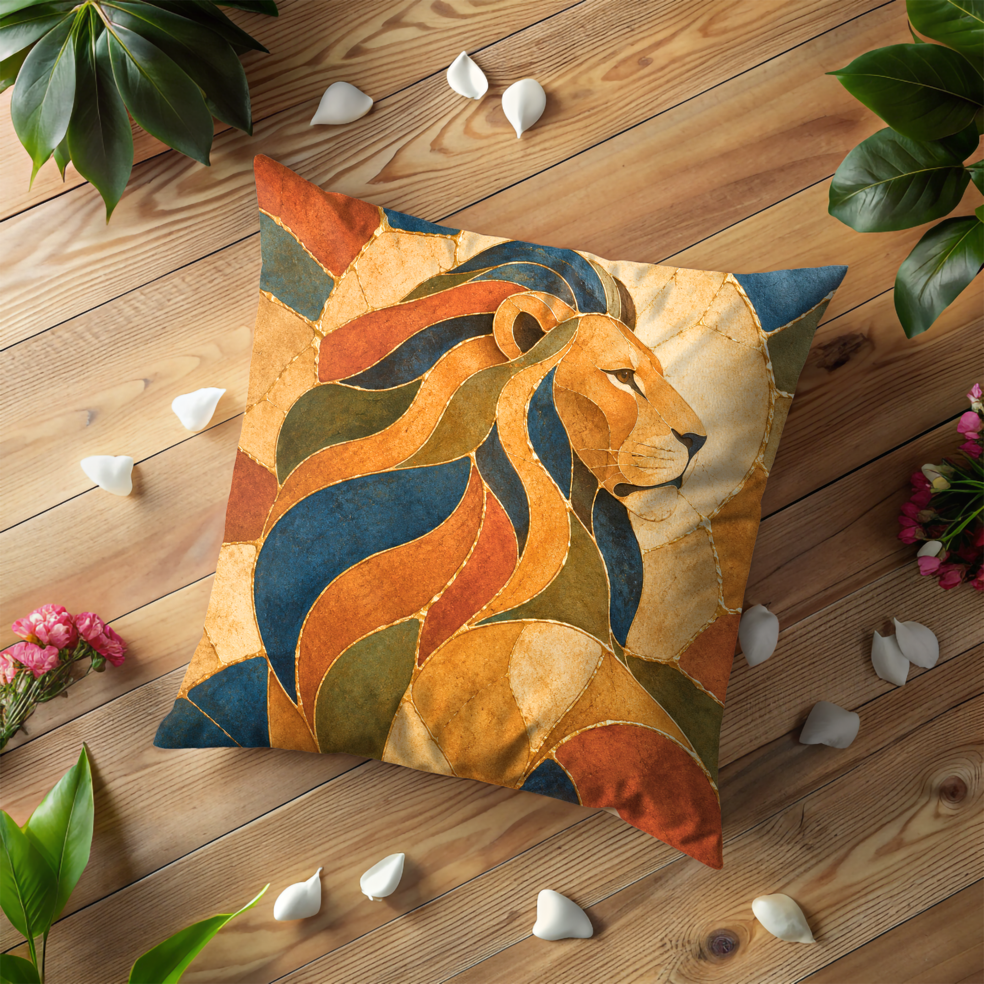 Lion of Judah Pillow Cover | Artistic Kintsugi Art | Spiritual Decor