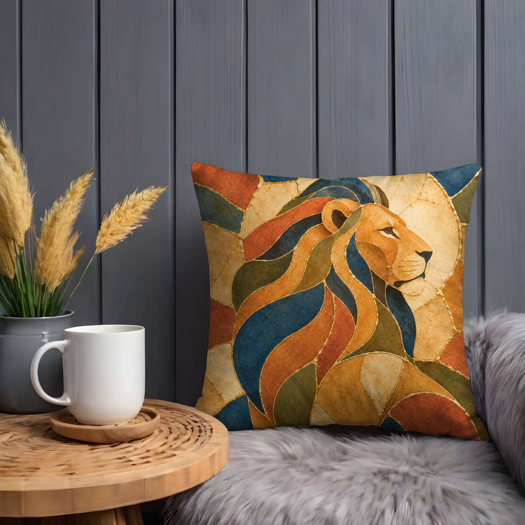 Lion of Judah Pillow Cover | Artistic Kintsugi Art | Spiritual Decor