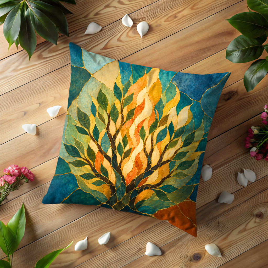 Burning Bush Pillow Cover | Biblical Kintsugi Art | Spiritual Decor