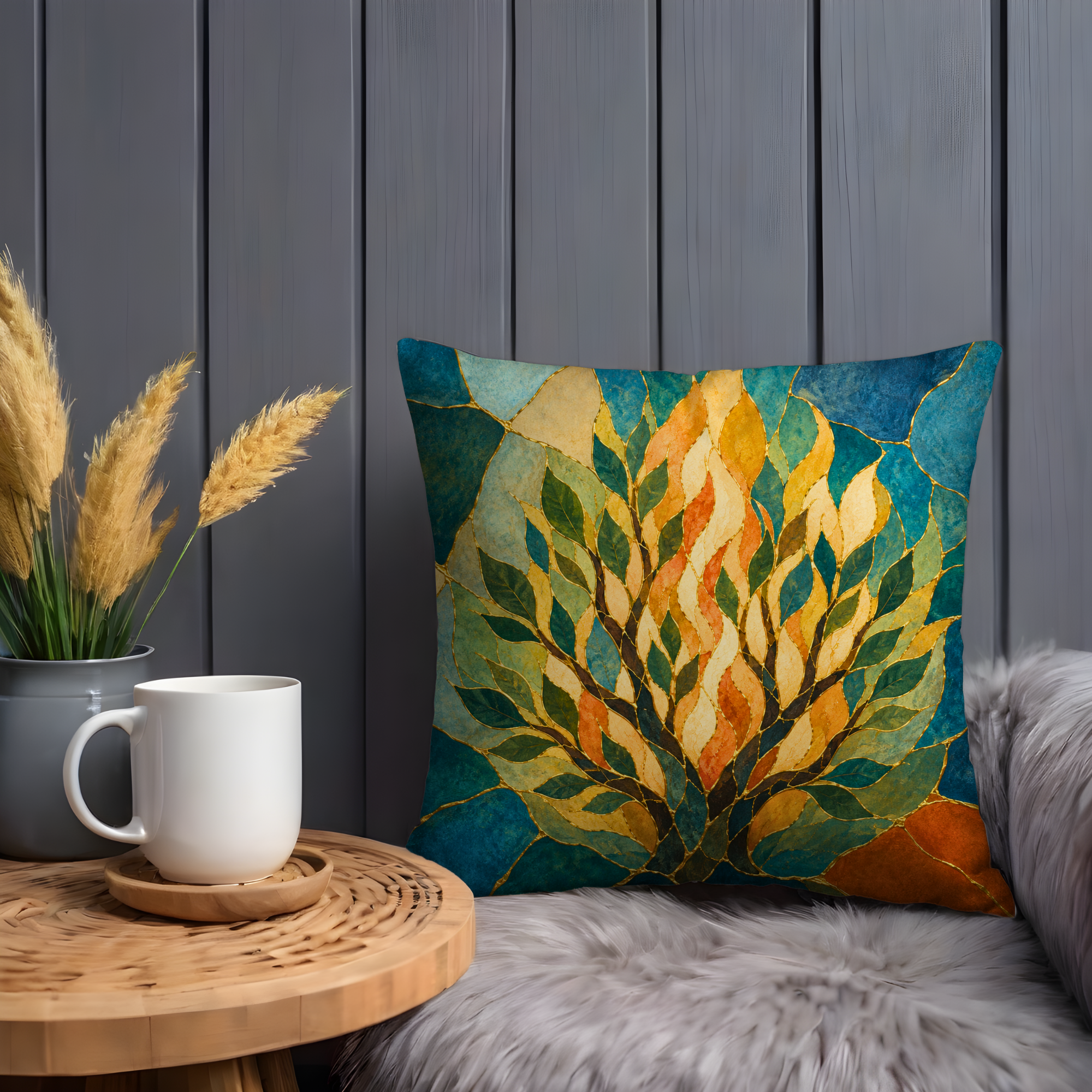 Burning Bush Pillow Cover | Biblical Kintsugi Art | Spiritual Decor