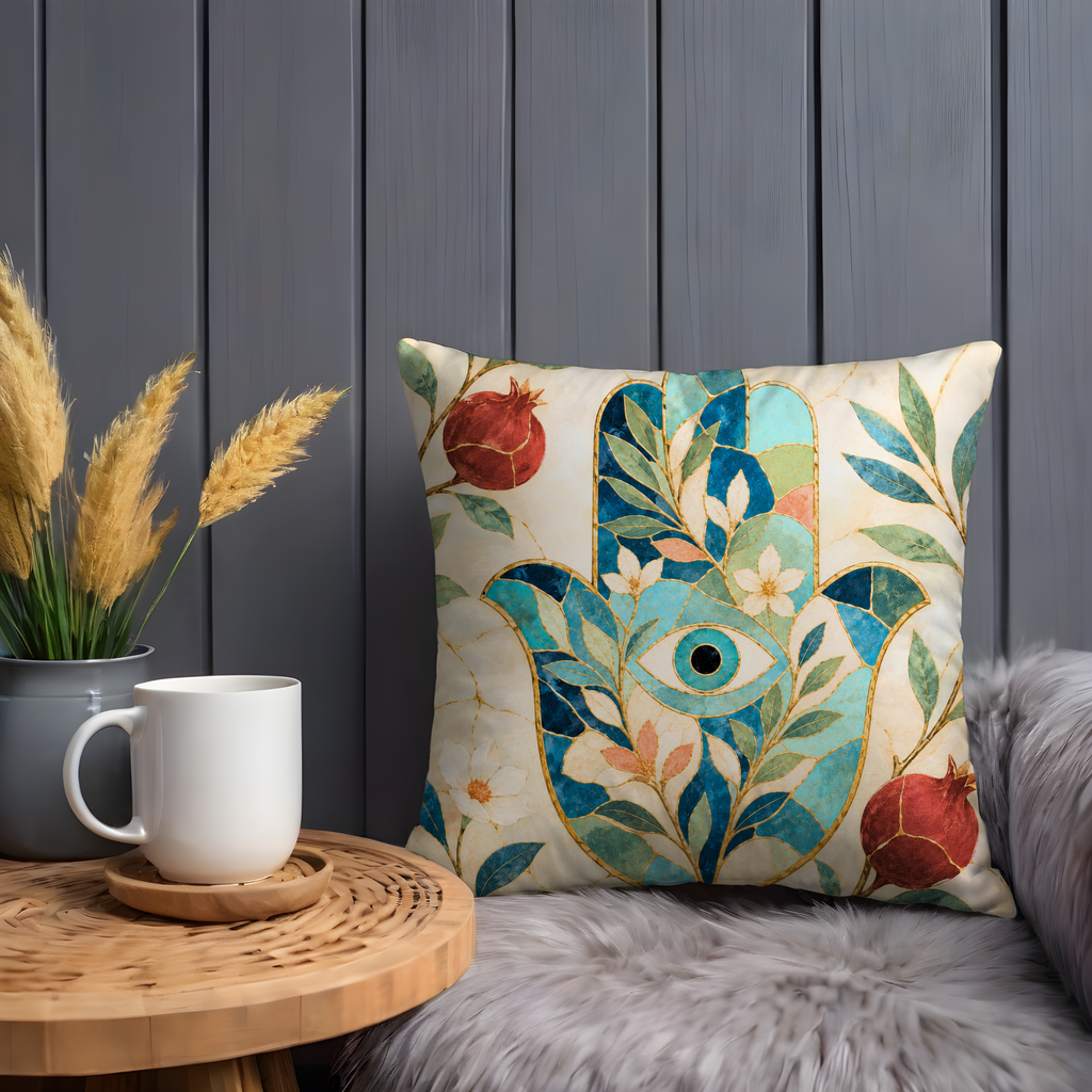 Hamsa Eye Pillow Cover | Pomegranate Spiritual Art | Protective Decor