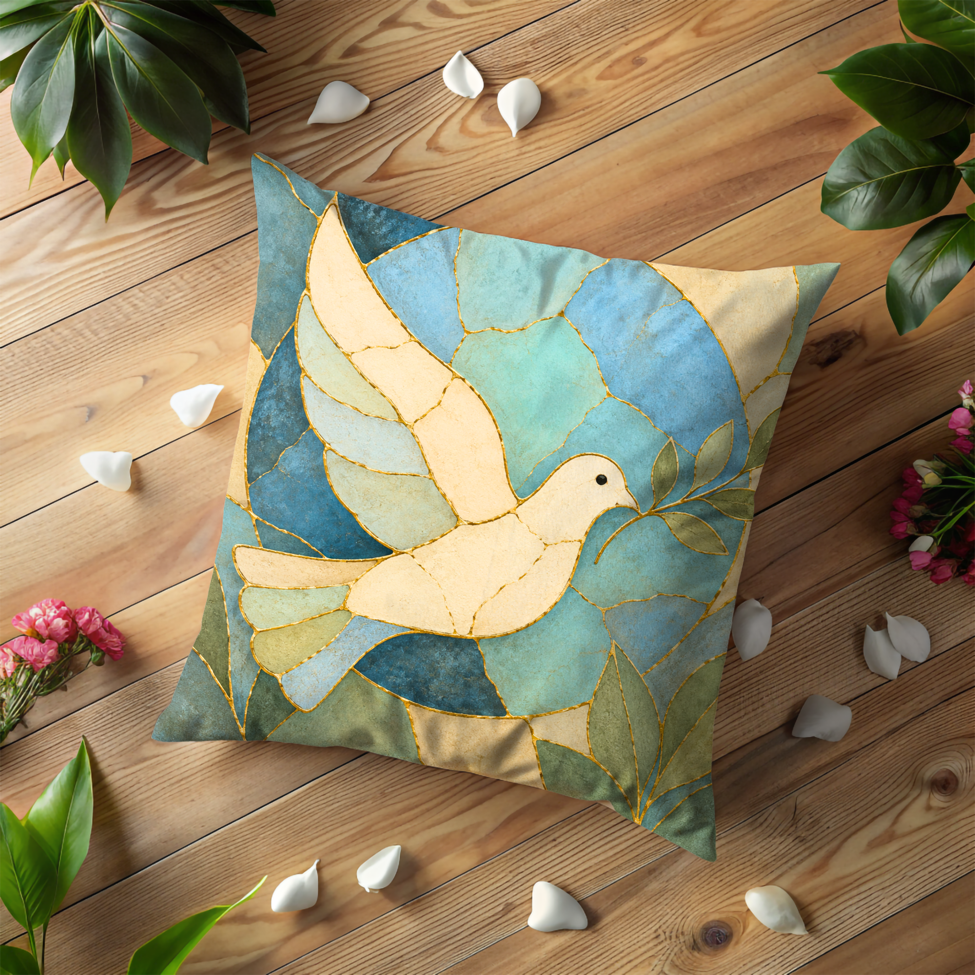 Dove of Peace Pillow Cover | Kintsugi Spiritual Art | Calm Decor