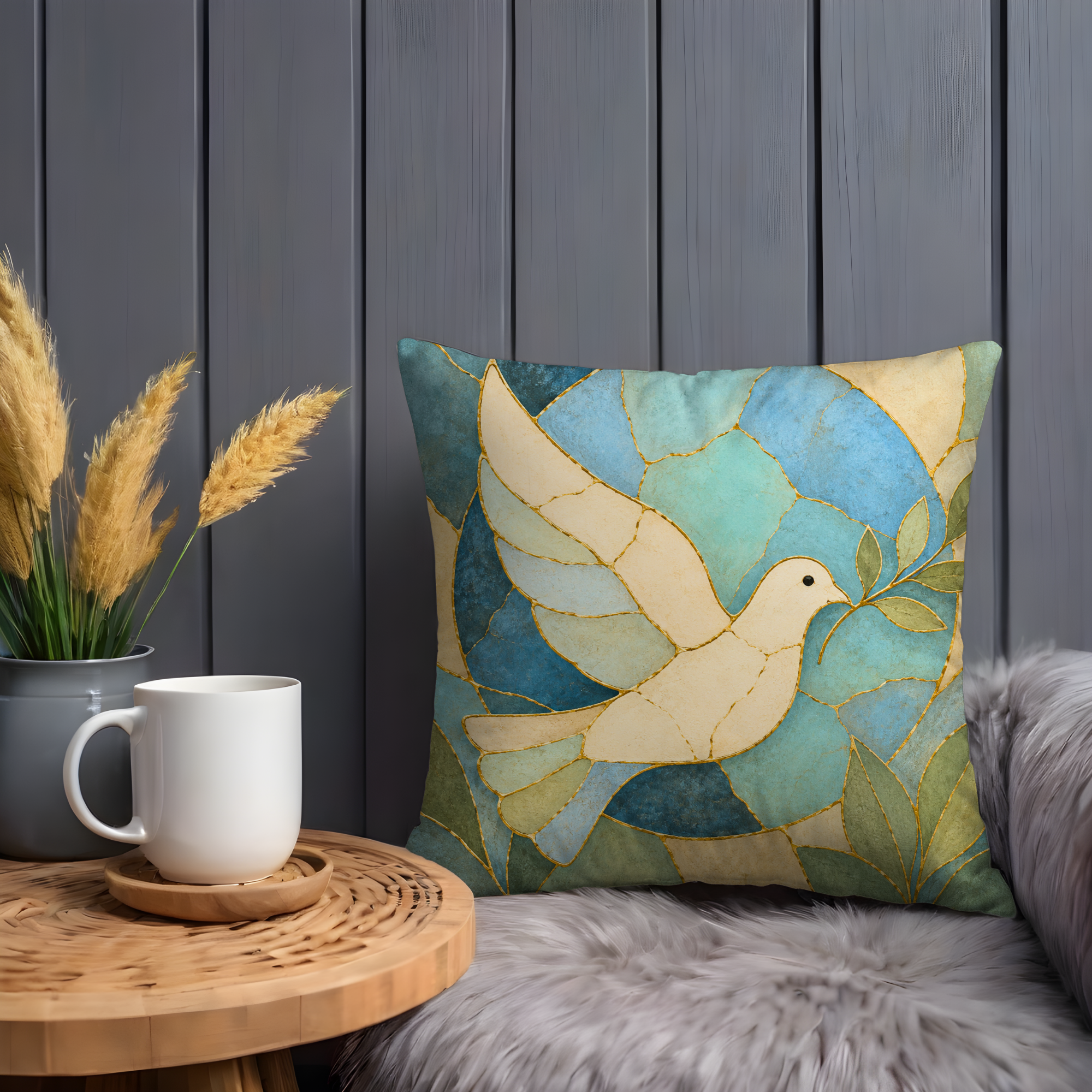 Dove of Peace Pillow Cover | Kintsugi Spiritual Art | Calm Decor