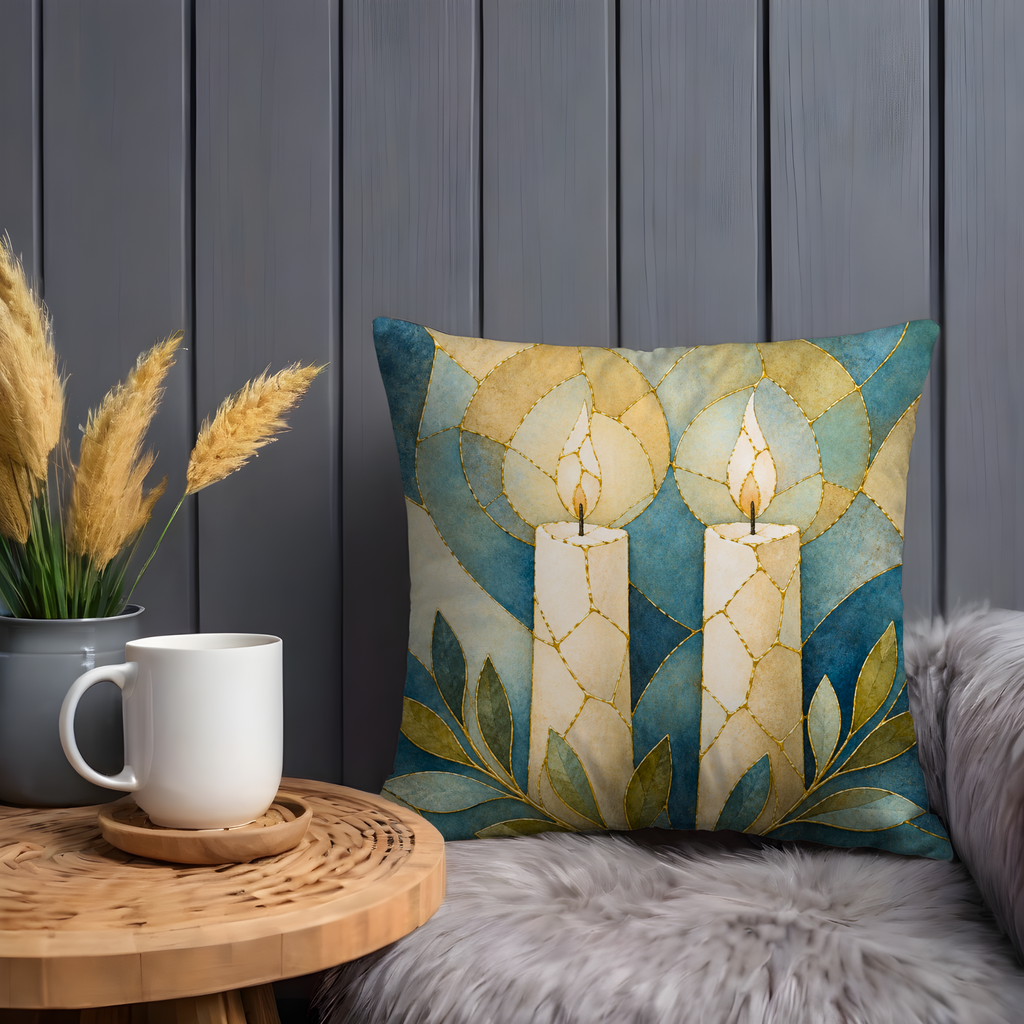 Shabbat Candles Pillow Cover | Jewish Spiritual Art | Calm Decor