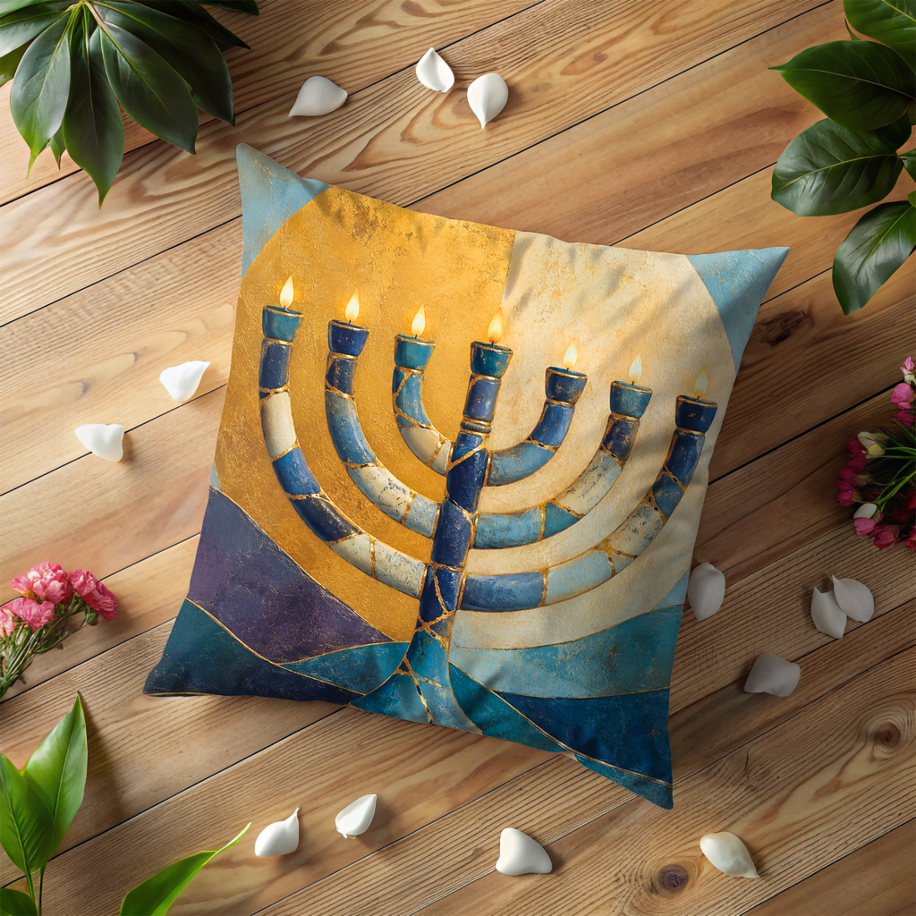 Menorah Kintsugi Pillow Cover | Jewish Spiritual Art | Modern Decor