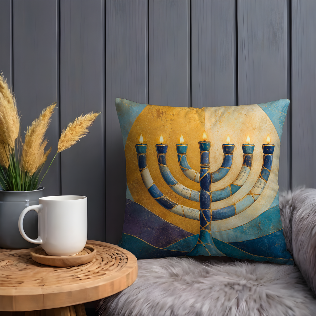 Menorah Kintsugi Pillow Cover | Jewish Spiritual Art | Modern Decor