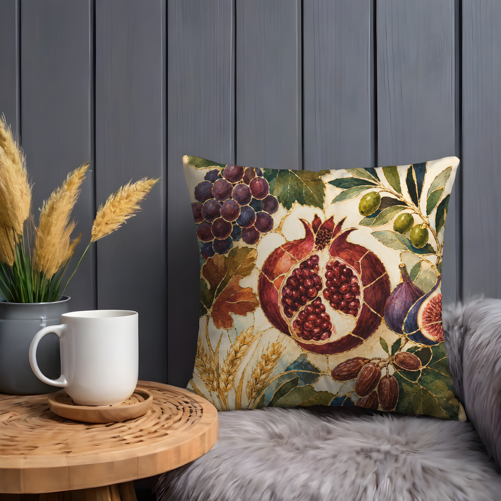 Pomegranate Fruits Pillow Cover | Gold Mediterranean Art | Luxe Botanical Decor