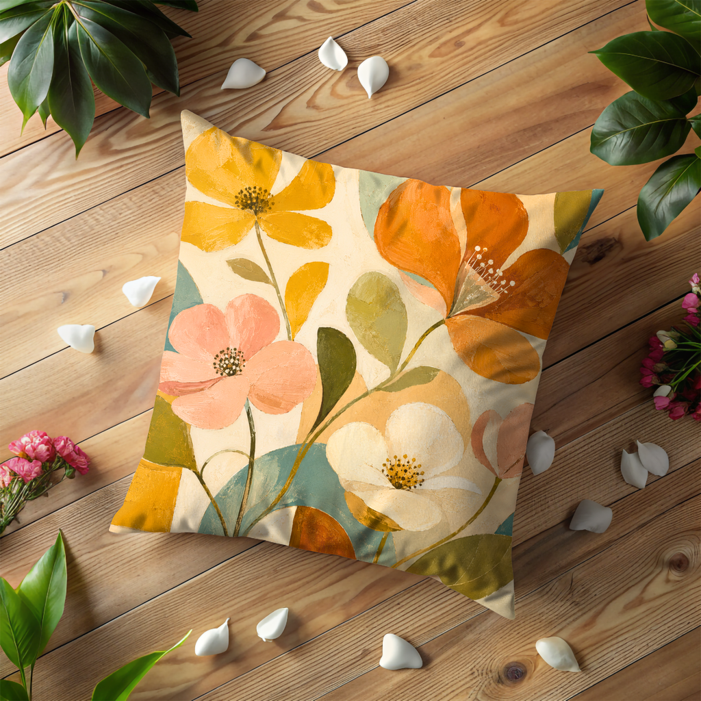 Abstract Florals Pillow Cover | Modern Botanical Art | Warm Decor