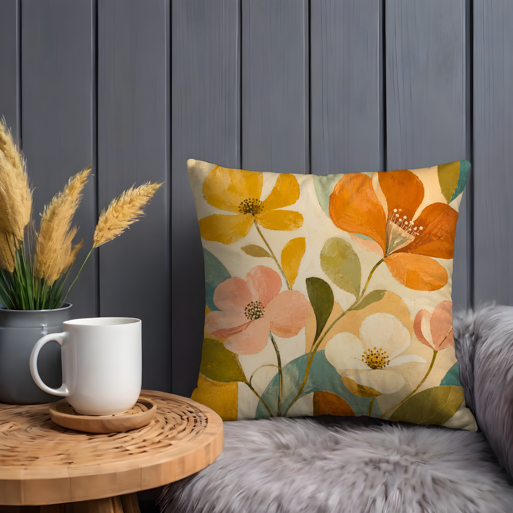 Abstract Florals Pillow Cover | Modern Botanical Art | Warm Decor