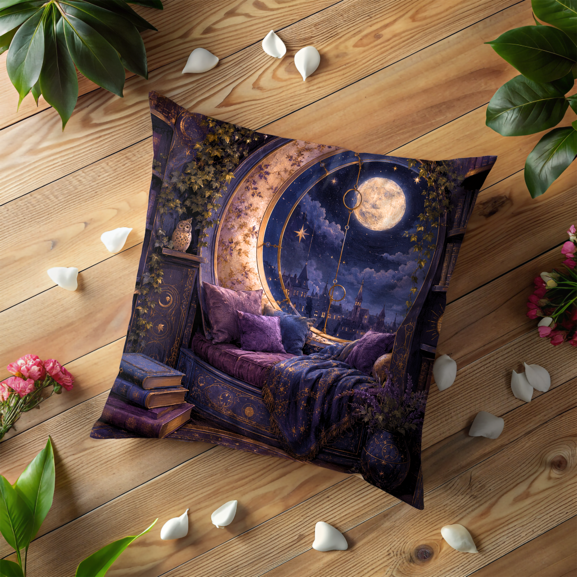 Moon Window Reading Nook Pillow Cover | Fantasy Cozy Art | Magical Decor