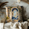 Magical Reading Nook Pillow Cover | Mediterranean Sea View Art | Cozy Fantasy Decor