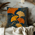 Ginkgo Pillow Cover | Navy Gold Fan Leaf Art | Fall Decor