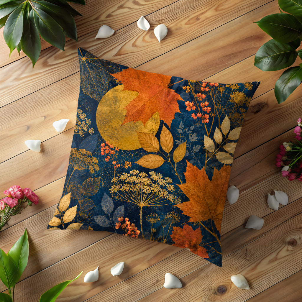 Maple Harvest Moon Pillow Cover | Autumn Berry Umbel Art | Fall Decor