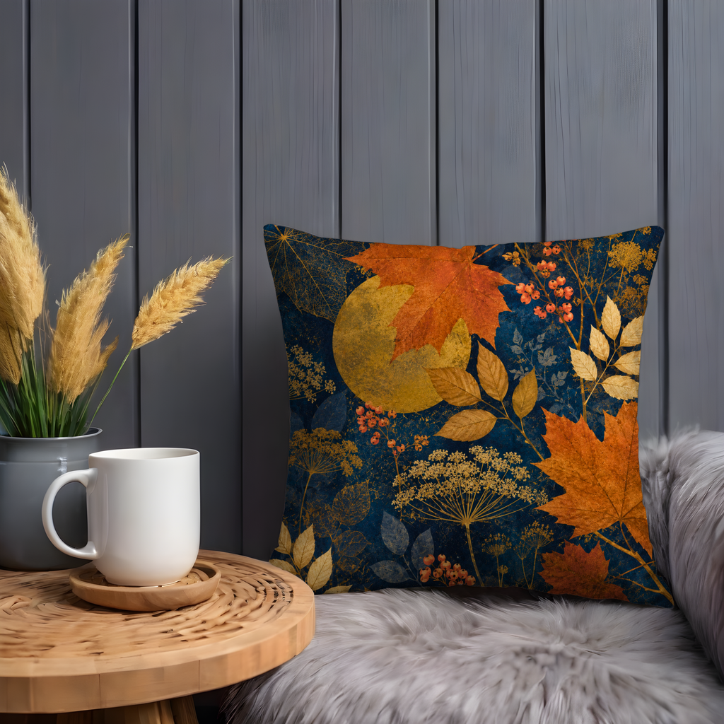 Maple Harvest Moon Pillow Cover | Autumn Berry Umbel Art | Fall Decor
