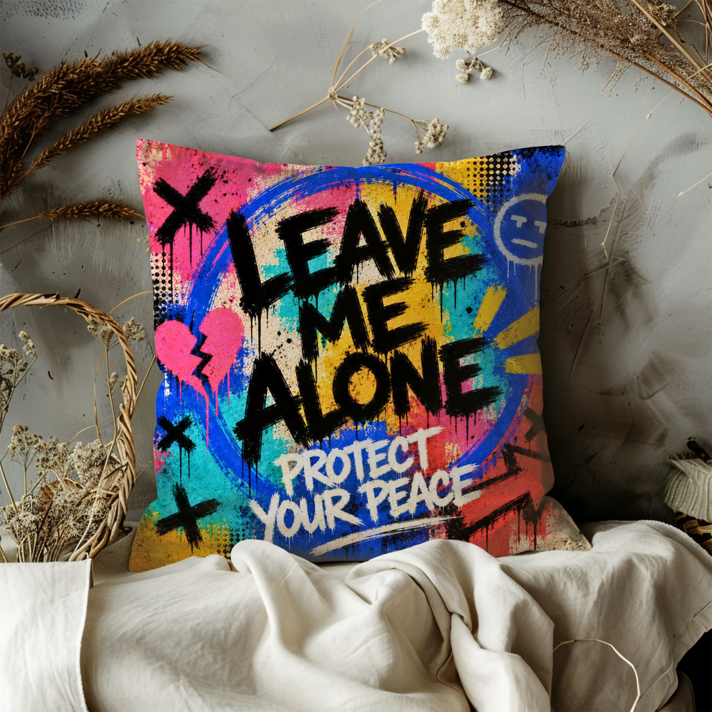 Leave Me Alone Pillow Cover | Protect Your Peace Graffiti Art | Bold Decor