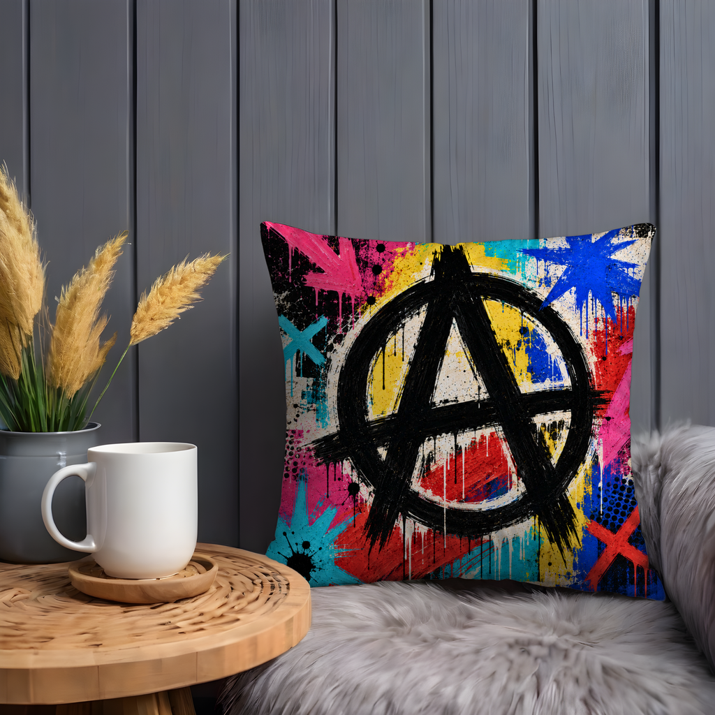 Circle-A Graffiti Pillow Cover | Neon Anarchy Street Art | Punk Decor