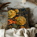 Dried Hydrangea Pillow Cover | Navy Gold Autumn Bloom Art | Fall Decor