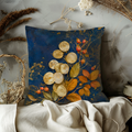 Honesty Seed Pod Pillow Cover | Navy Gold Lunaria Rose Hip Art | Fall Decor