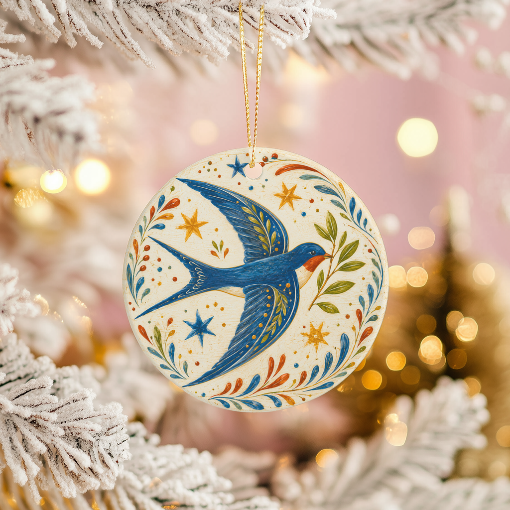 Swallow Ceramic Ornament – Folk Art Bird Decor