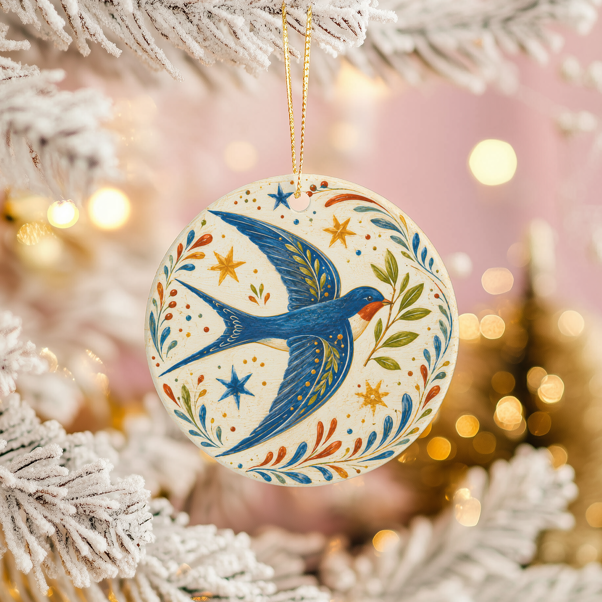 Swallow Ceramic Ornament – Folk Art Bird Decor