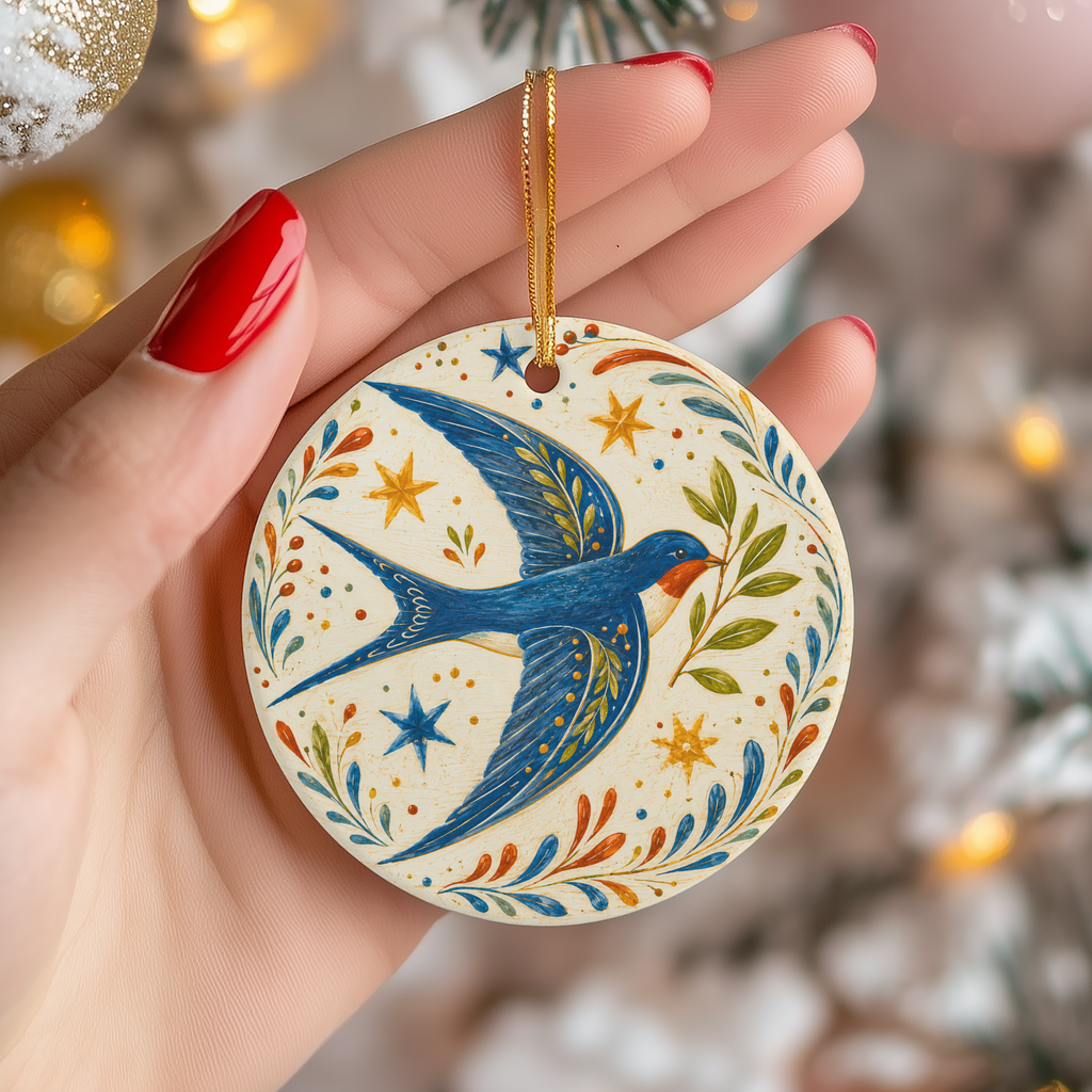 Swallow Ceramic Ornament – Folk Art Bird Decor