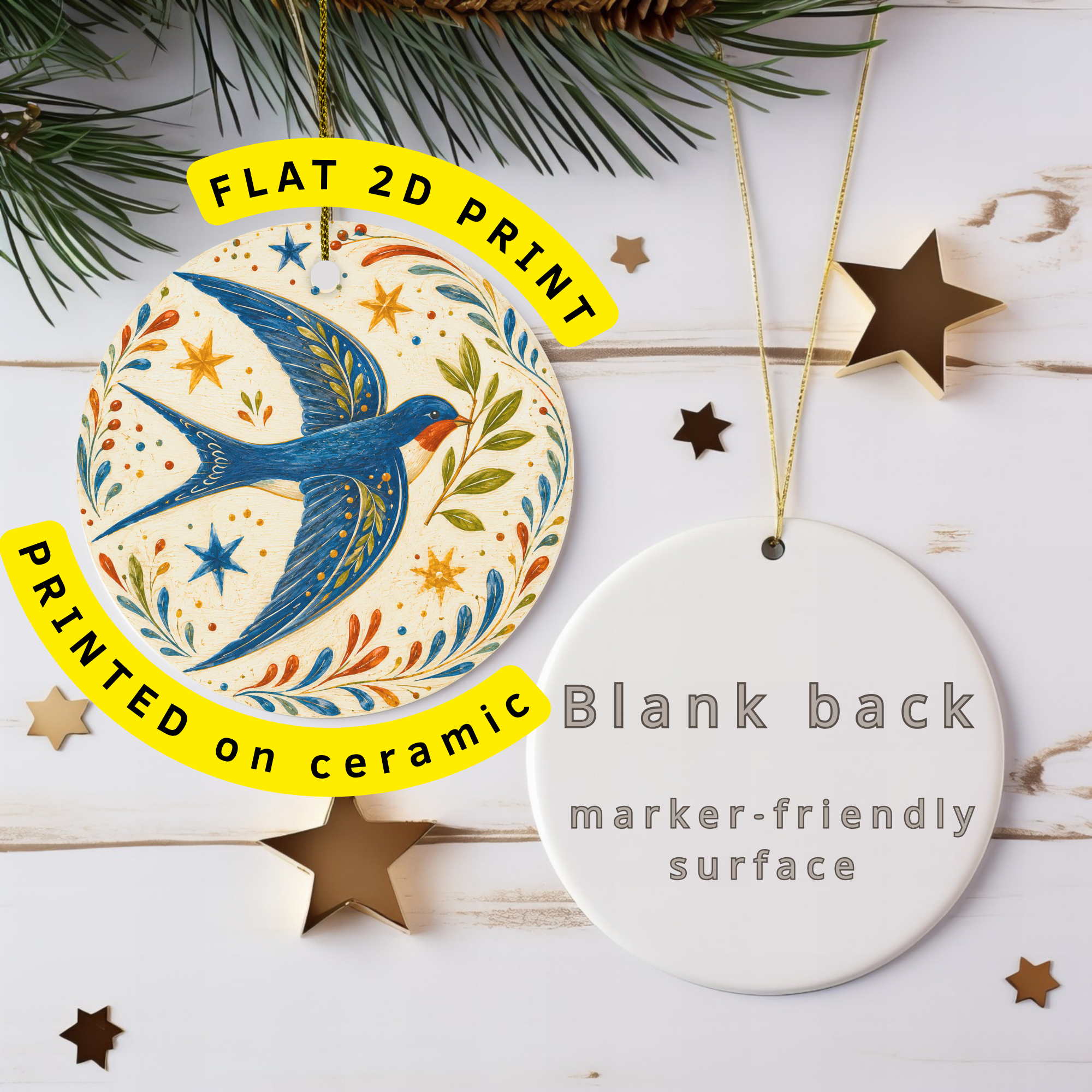 Swallow Ceramic Ornament – Folk Art Bird Decor