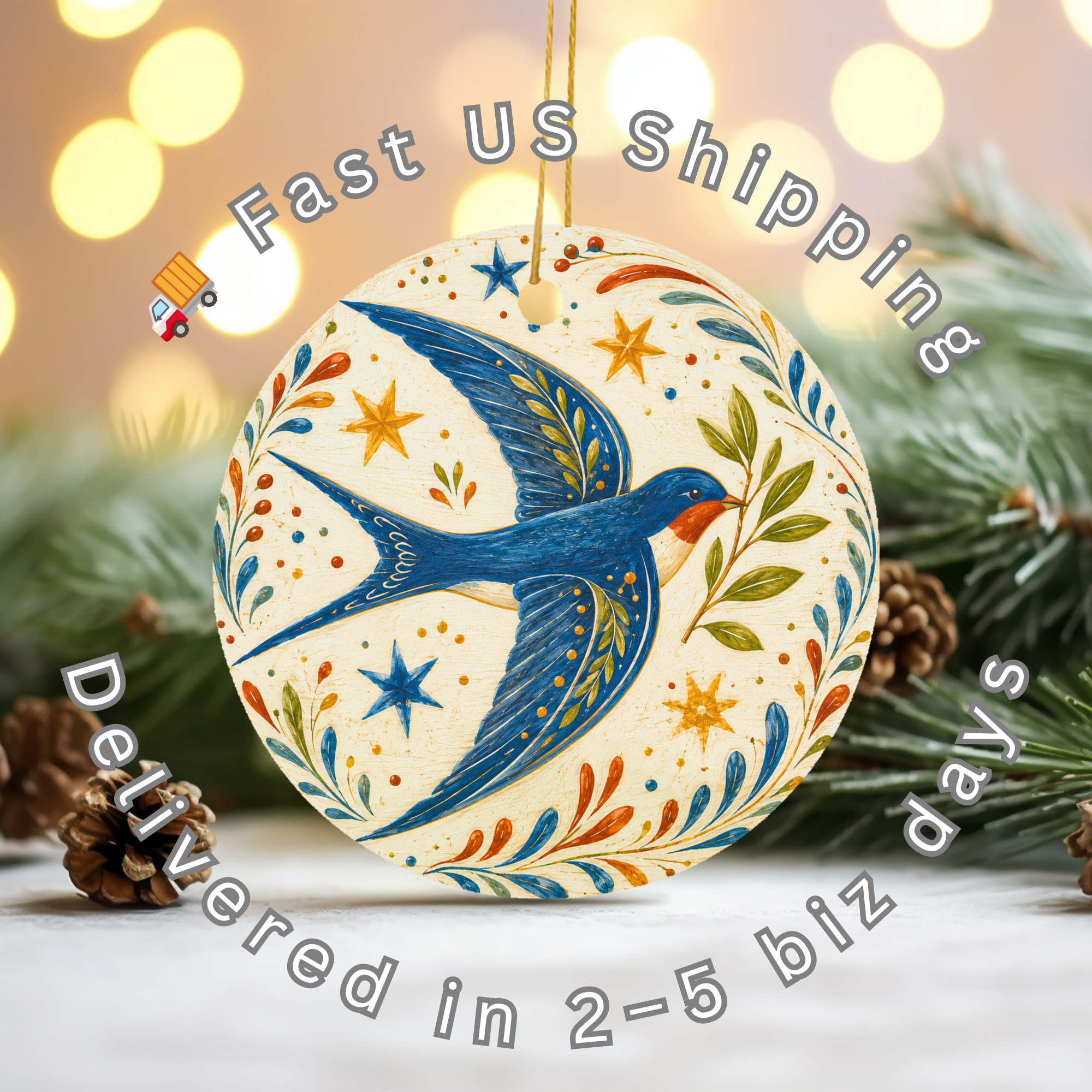 Swallow Ceramic Ornament – Folk Art Bird Decor
