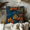 Rowan Berries Pillow Cover | Navy Gold Autumn Branch Art | Fall Decor