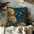 Dried Hydrangea Pillow Cover | Navy Gold Autumn Bloom Art | Fall Decor