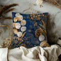 Honesty Seed Pods Pillow Cover | Navy Gold Lunaria Winter Art | Fall Decor