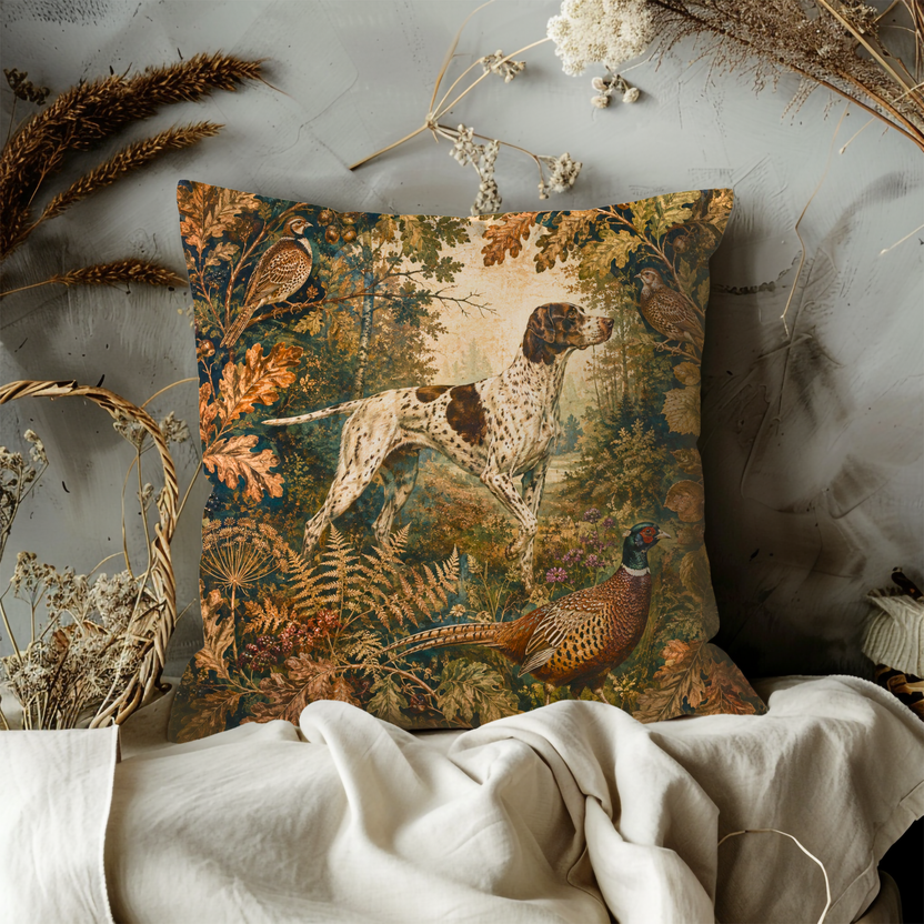 English Pointer Pillow Cover | Woodland Hunting Dog Art | Vintage Decor