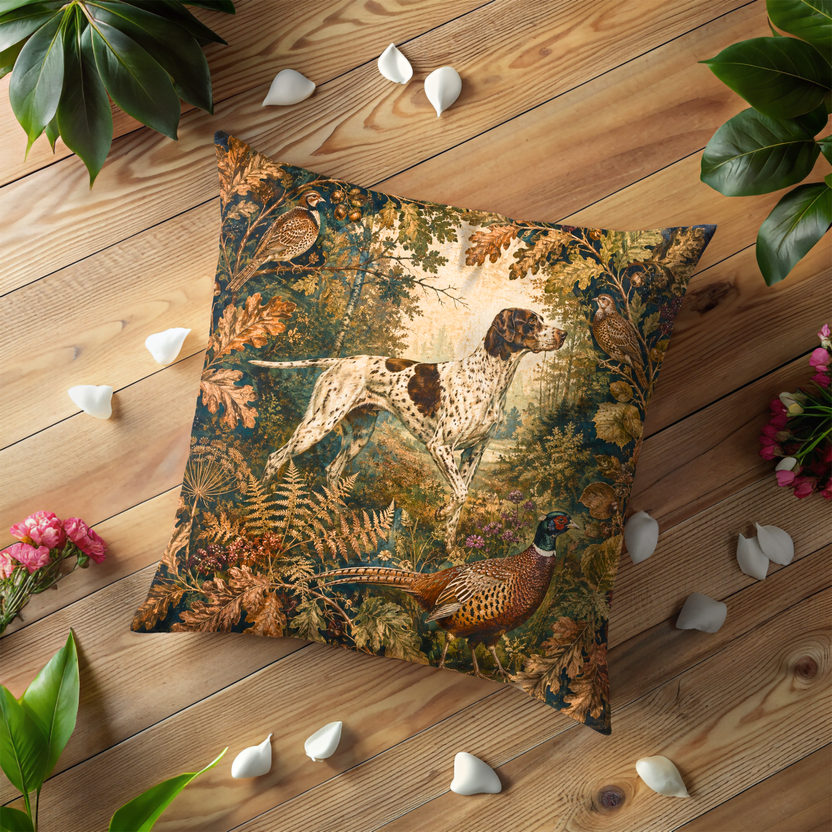 English Pointer Pillow Cover | Woodland Hunting Dog Art | Vintage Decor