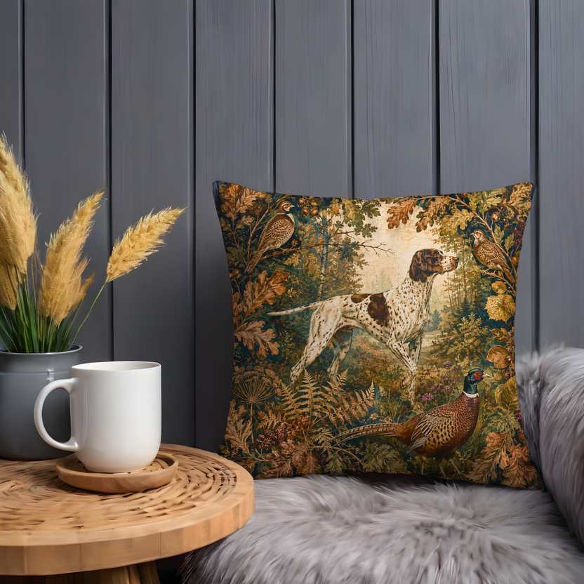 English Pointer Pillow Cover | Woodland Hunting Dog Art | Vintage Decor