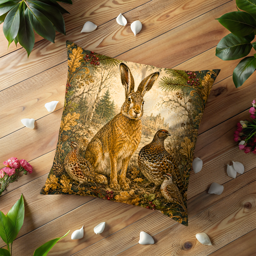 Brown Hare Pillow Cover | Woodland Gamebird Art | Vintage Decor