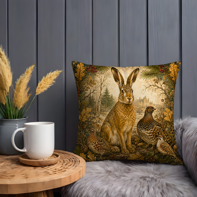 Brown Hare Pillow Cover | Woodland Gamebird Art | Vintage Decor