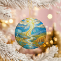 Sunlit River Valley Ceramic Ornament – Stained Glass Landscape Decor