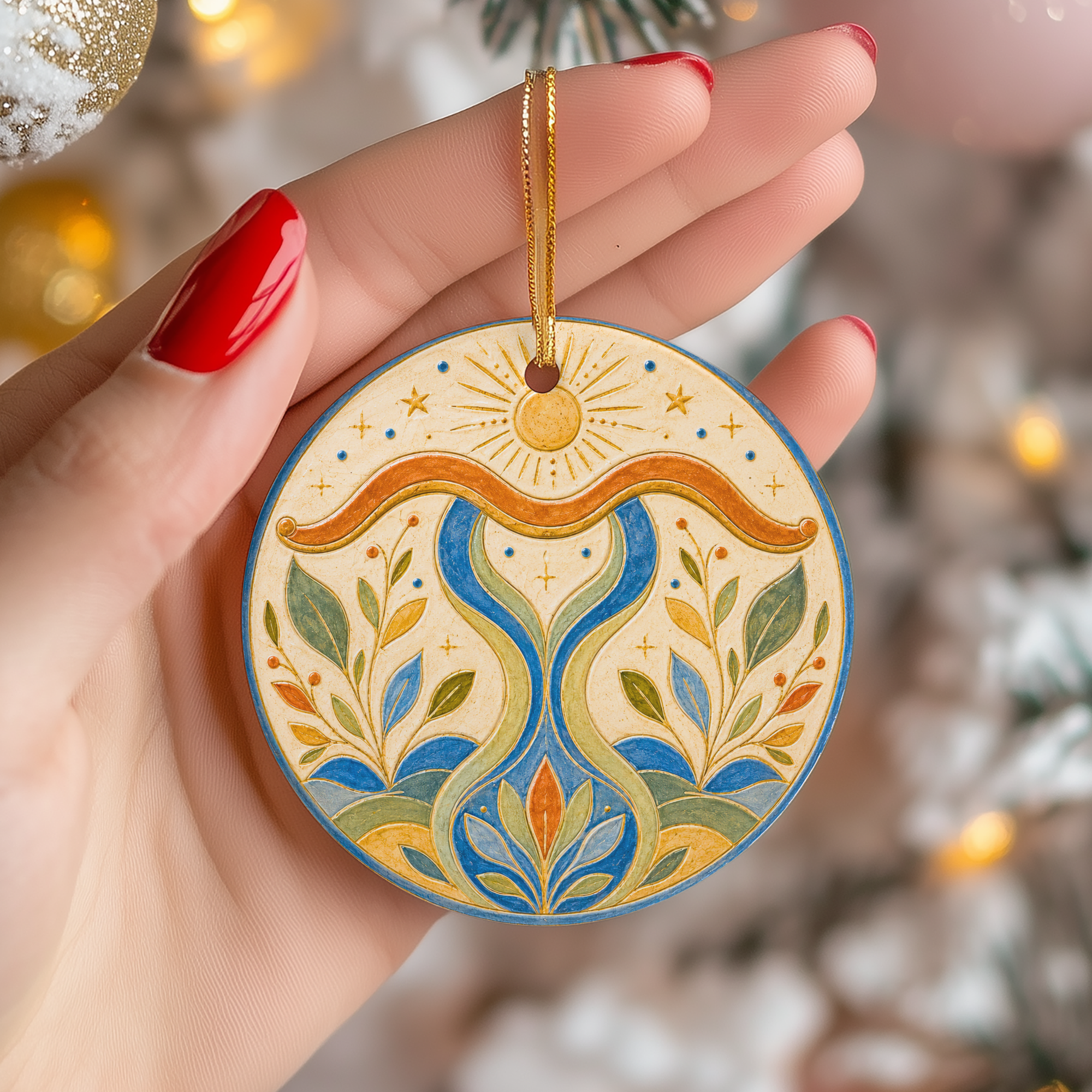 Folk Sun Garden Ceramic Ornament – Ceramic Folk Motif Decor