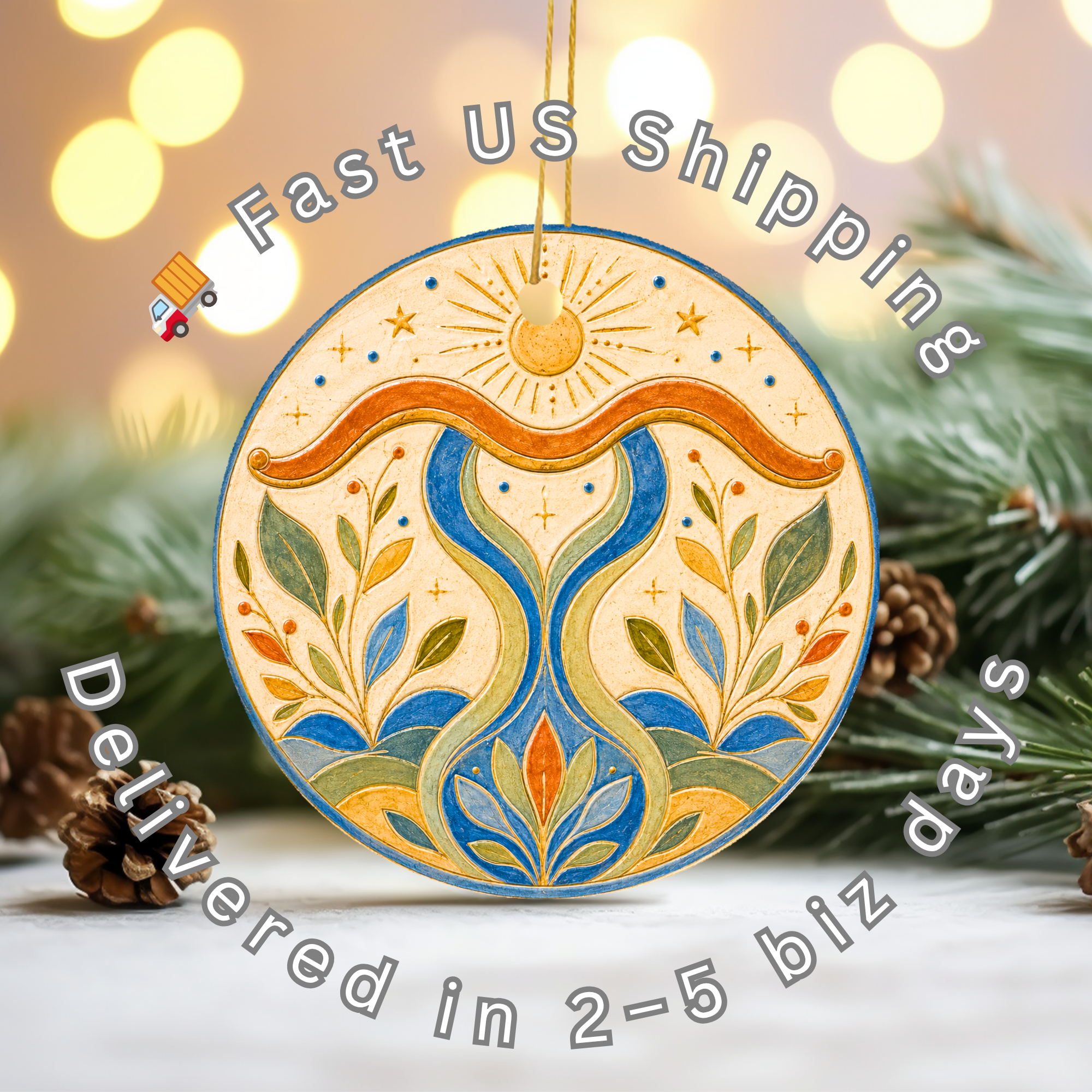 Folk Sun Garden Ceramic Ornament – Ceramic Folk Motif Decor